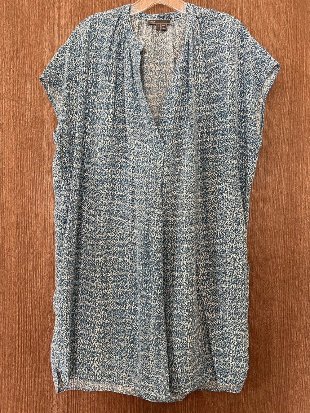 Vince Blue-White Speckled V-Neck Tunic/Dress/Cover-up